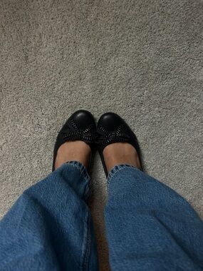 Black Women's Studded Bow Ballet Flats